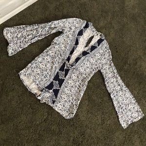 Blue and white romper